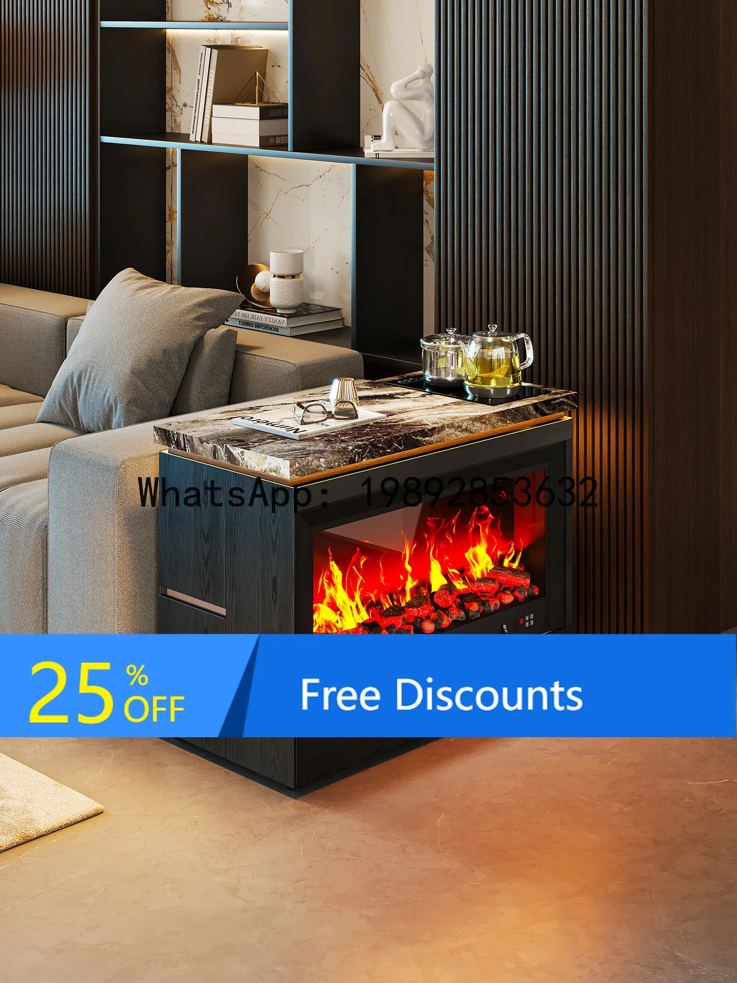 

YFY Italian Style Integrated Kettle Heating Fireplace Cabinet Living Room Balcony Warming Side Table Cabinet Tea Cabinet