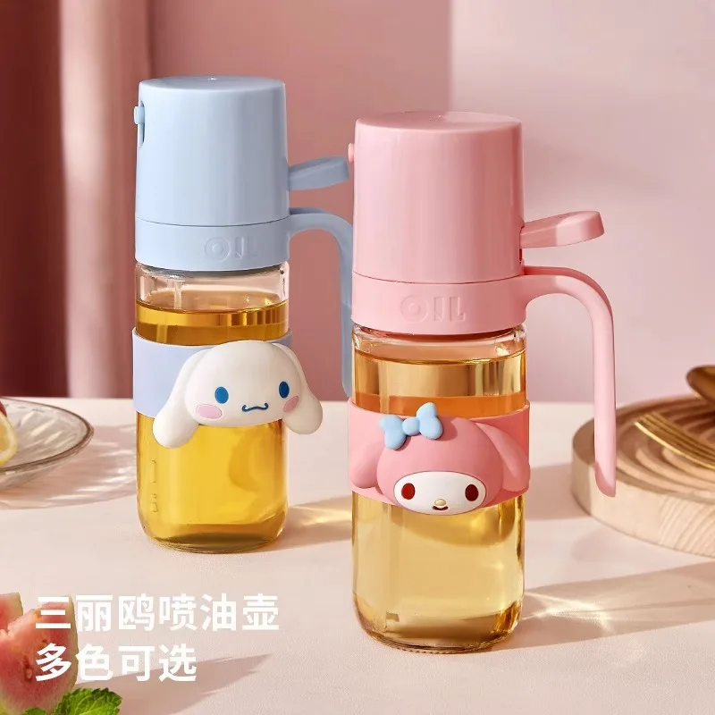 Kawaii Hello Kitty My Melody 250ML การ์ตูนแก้วสเปรย์น้ํามันหม้ออะนิเมะ Sanrio Girly หัวใจน่ารักในครัวเรือนปิดผนึกน้ํามันรั่วหม้อ