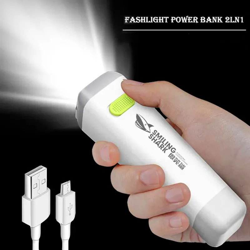 Mini LED High Light Flashlight USB Rechargeable Powerful Lamp 2 In 1 Portable Camping Waterproof Far Range Flashlight Nightlight