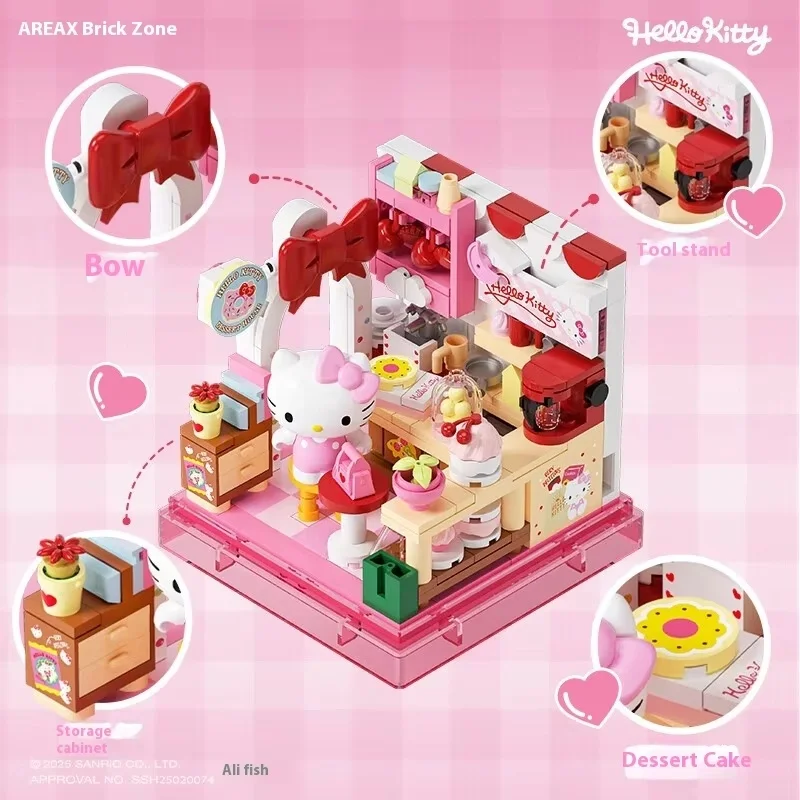 Sanrio area-x mini loja blocos de construção conjunto com kuromi cinnamoroll hangyodon kawaii tijolos para meninas presente aniversário caixa cega