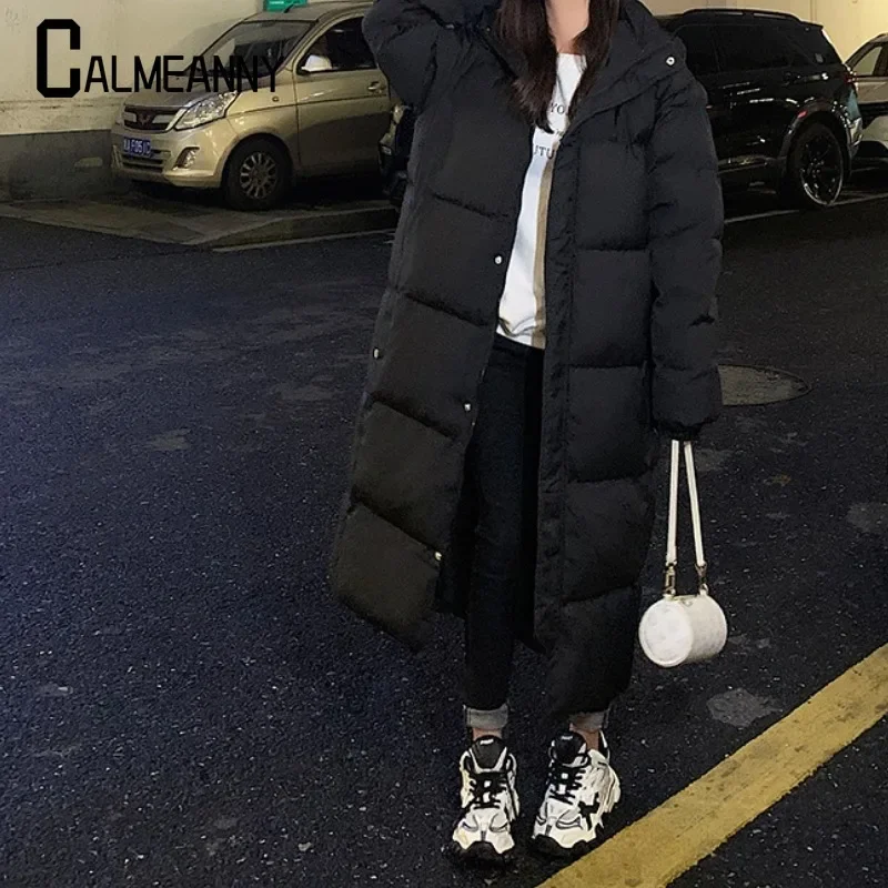 2024 Winter New Style Solid Color Long Straight Winter Coat Casual Women Parkas Clothes Hooded Stylish Winter Jacket Outerwear