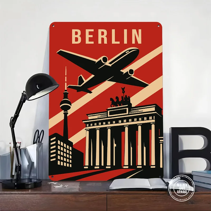 Berlin Vintage Travel 3D Texture Printed Poster Custom Vintage Metal Tin Plate Sign for Wall Art Office Decor Room House Home