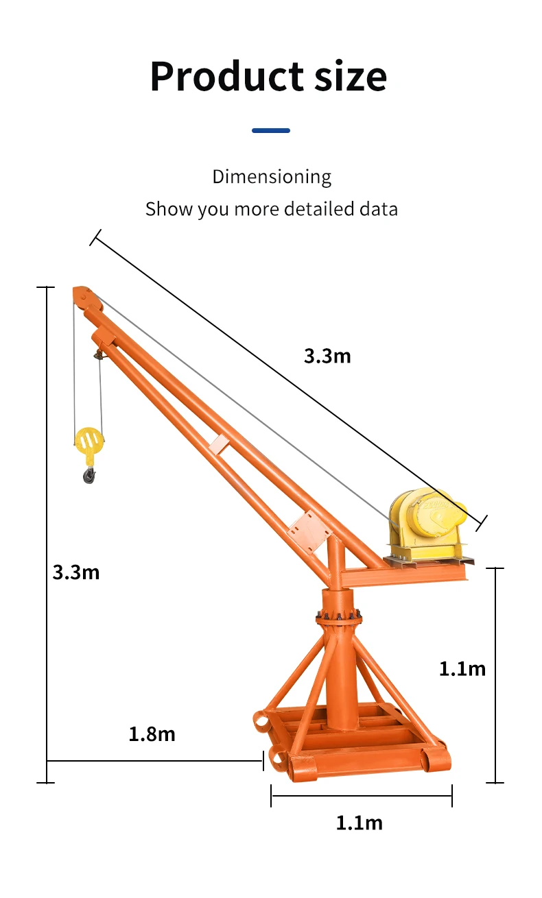 360 degree rotating 2 ton mini engine crane for small outdoor use Monkey crane