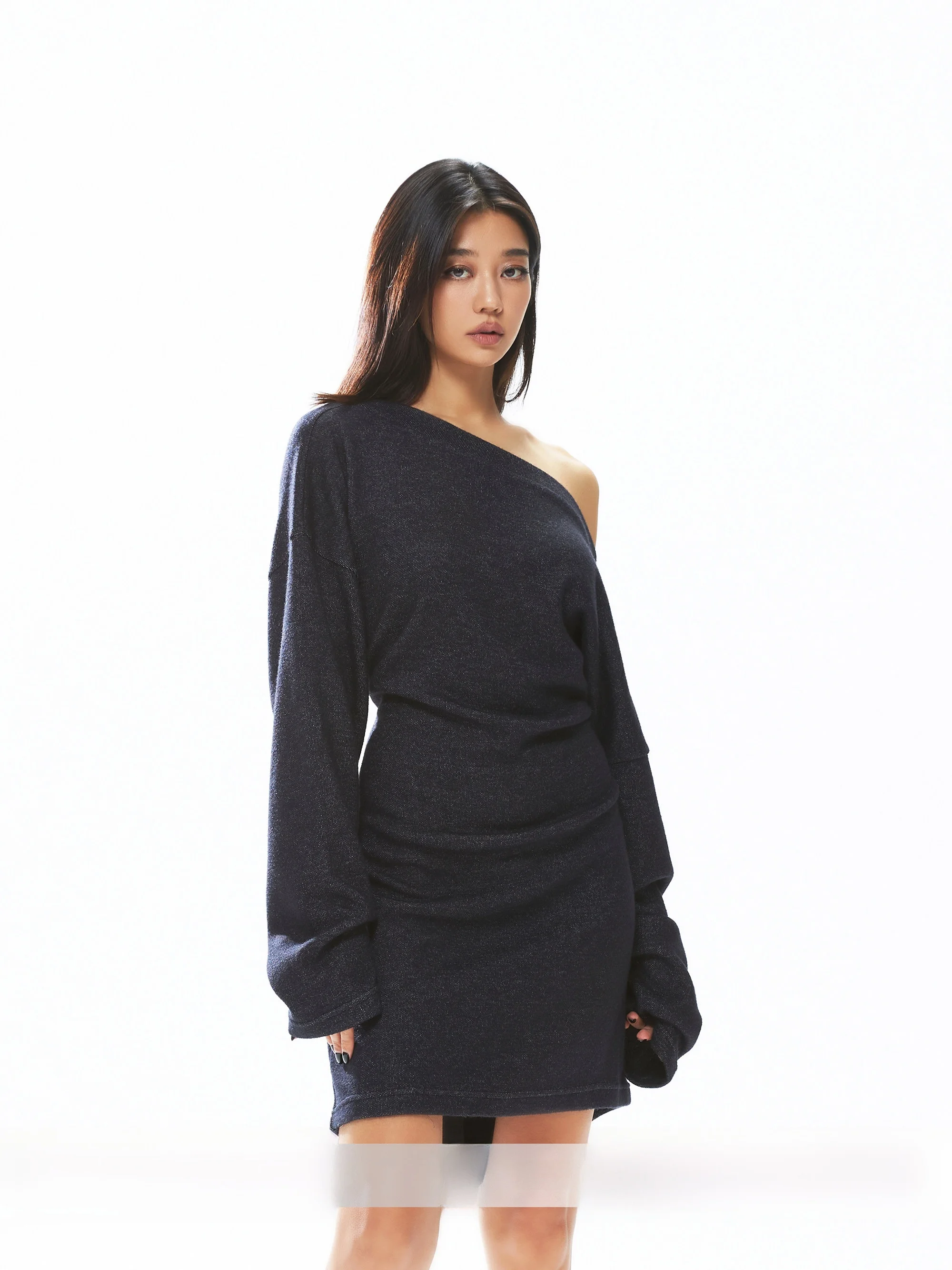 

MIRANDA SONG Casual Cotton Long Sleeve Sweatshirt Style Women's Dress Shoulder Bared Mid-Length Elasticity Dress for Date And...