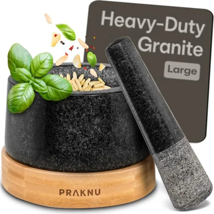 

Large 2 Cup Mortar and Pestle Set Heavy-Duty Granite Grinder for Spices Herbs with Non-Slip Wooden Base Durable Effortless Grin