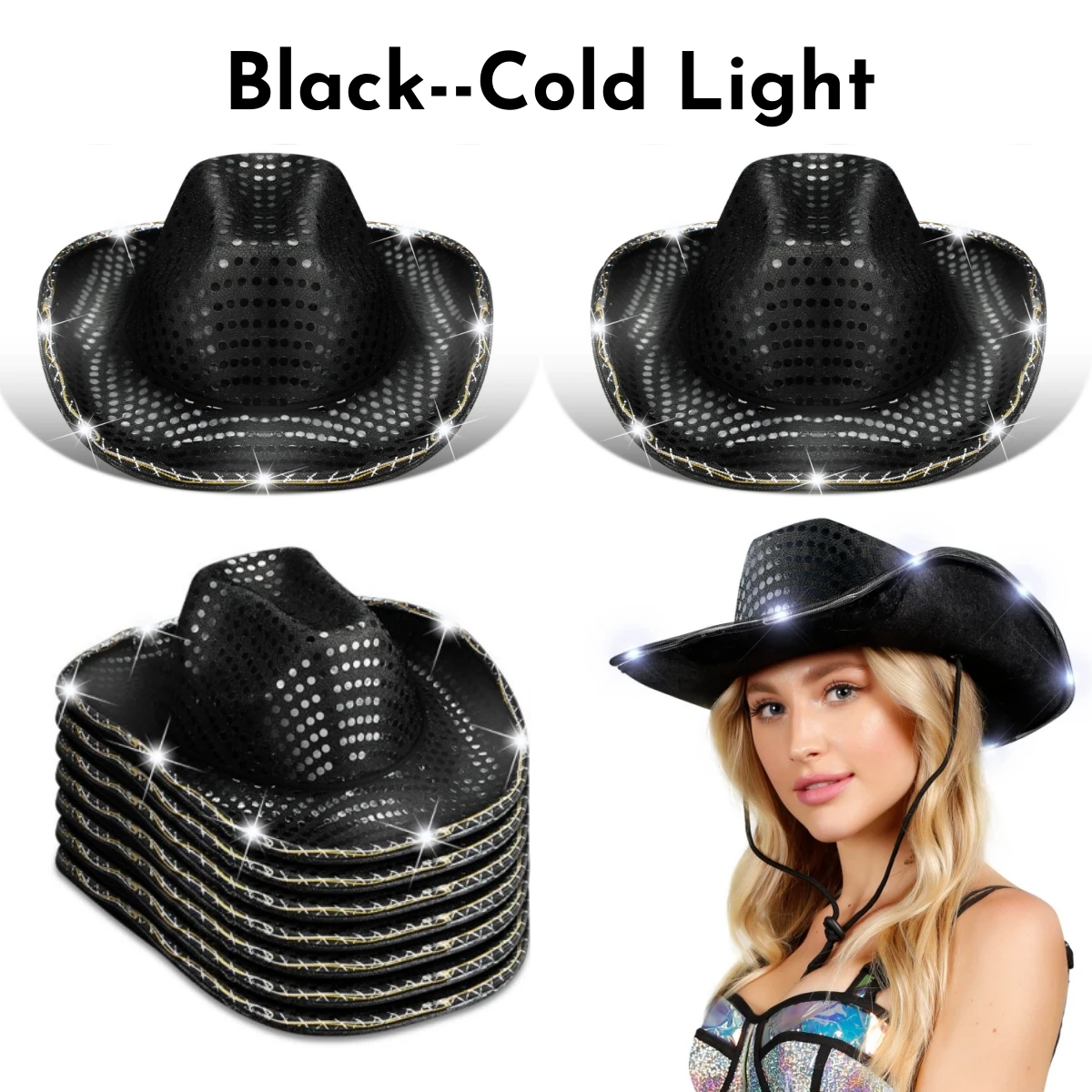 8/10/16/20/40pcs Light Up Cowboy Hats Lighted Wedding Hats 