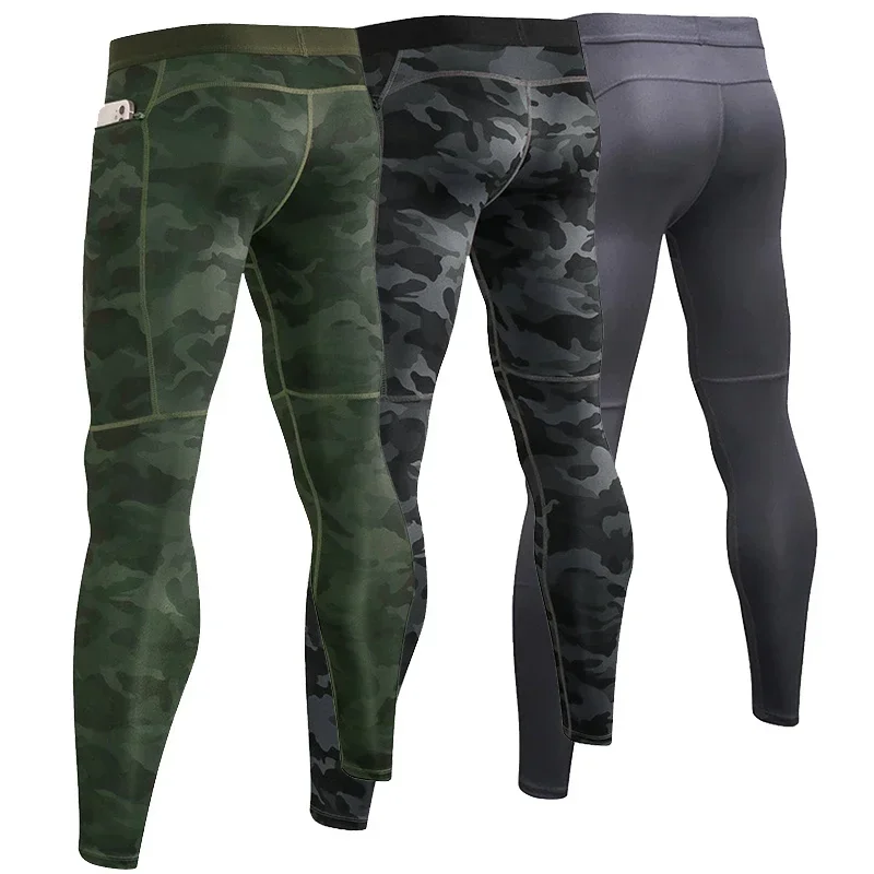 Pantalones de compresión para hombre, ropa deportiva de secado rápido, mallas para correr, Legging, entrenamiento físico, deporte de ciclismo, pantalones de Yoga con bolsillo con cremallera