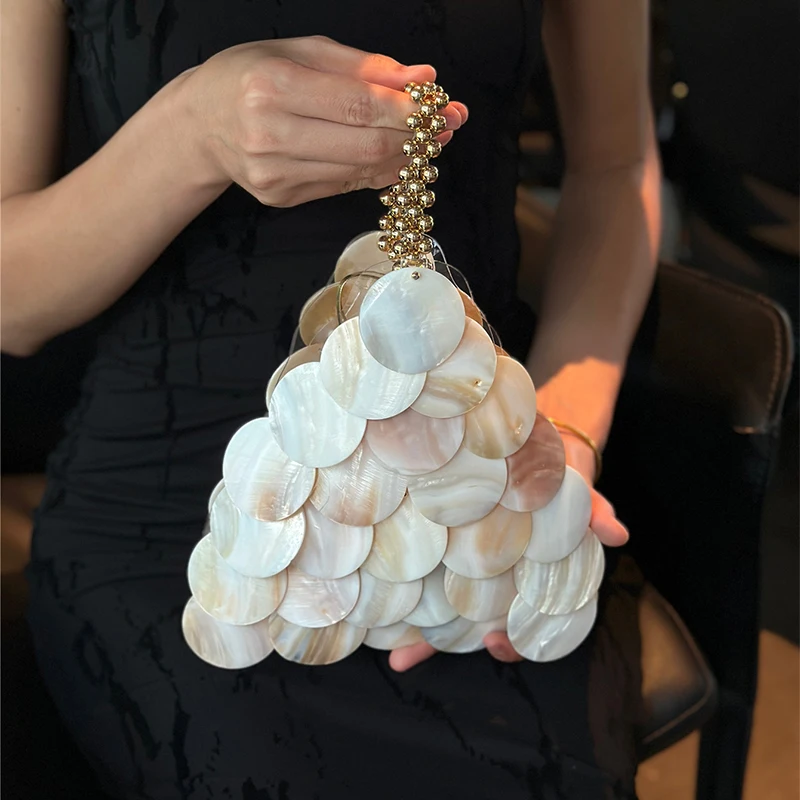 

Вечерняя сумка Fairy Shell с блестками, элегантный кошелек-клатч, роскошная тканая сумка на плечо ручной работы с цепочкой, женская сумка для пляжного путешествия и отдыха