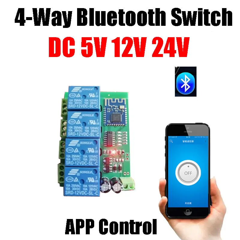 Módulo de Interruptor Bluetooth de Vias dc 5v 12v 24v Controle Remoto sem Fio Relé Aplicativo Móvel Controlador Luz do Carro Placa de Acionamento do Motor