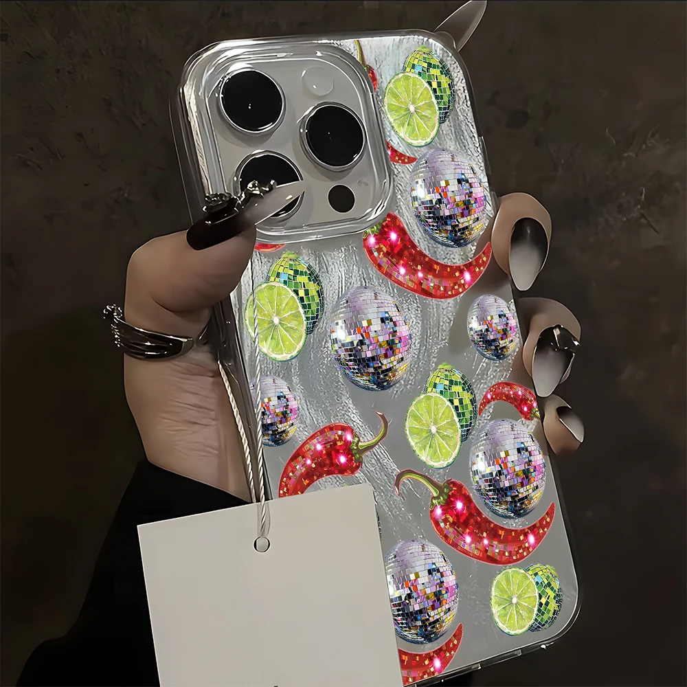Coque de téléphone en silicone à imprimé fruits style rétro boule disco pour iPhone 17 16 15 14 13 12 11 Pro Max Air 15 14 Plus X XR XS, coque de protection en TPU
