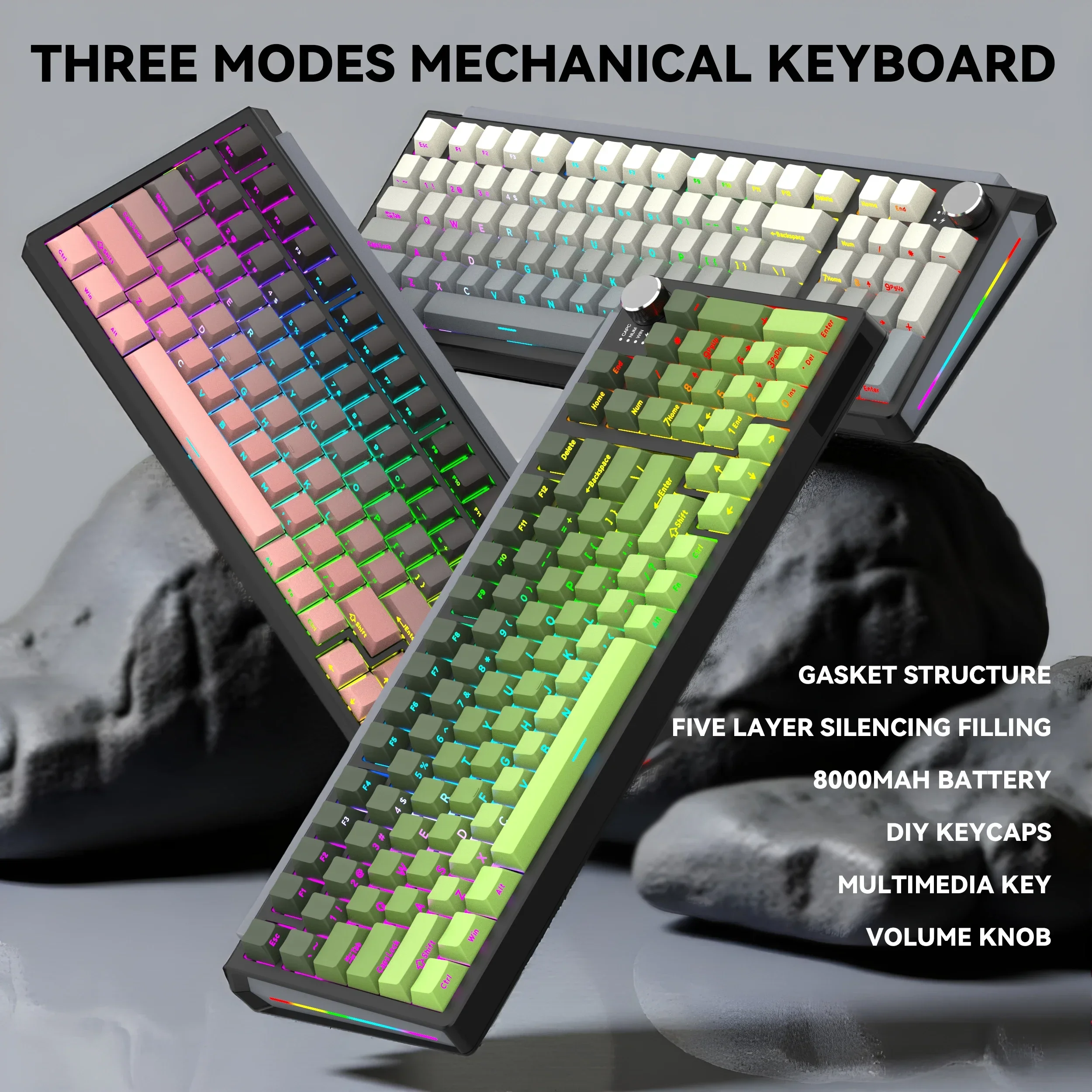 

98-клавишная механическая игровая клавиатура премиум-клавиш 8000 мАч | PBT RGB с возможностью горячей замены | 3-режимный | Совместим с Windows и Mac для ПК