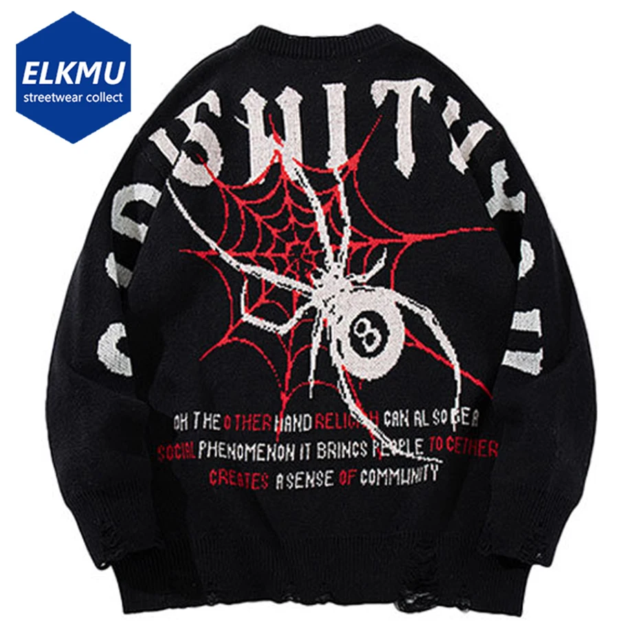 

Свитера с рисунком паука, готический панк, большие свитера, вязаный джемпер, уличная одежда, Harajuku, хип-хоп, большие свитера Y2K