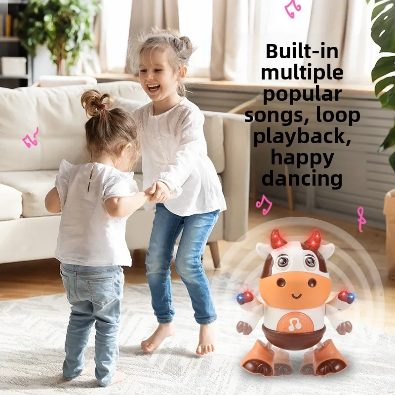 Niedliches Kuh-elektronisches Spielzeug für Kinder, elektronische Haustiere mit Musik, Licht, Tier-Schwein-Spiel, Walking, Tanz, bewegliches Kinderspielzeug, 3-jährige Geschenke