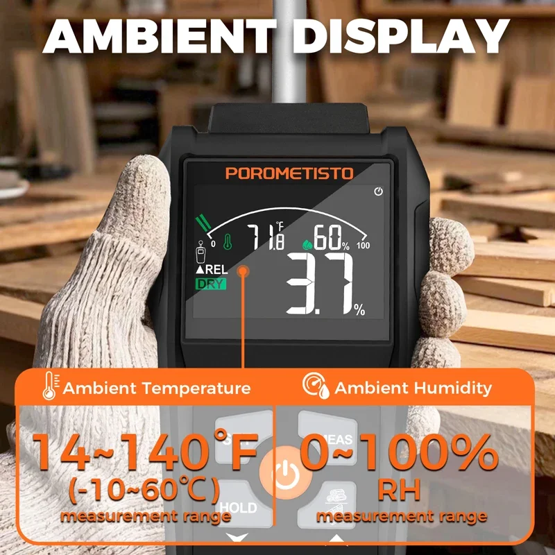 2IN1 Digital Wood Moisture Meter Pin&Pinless Wood Humidity Tester 0~99.9% Timber Damp Wood Detector with LCD Display Hygrometer