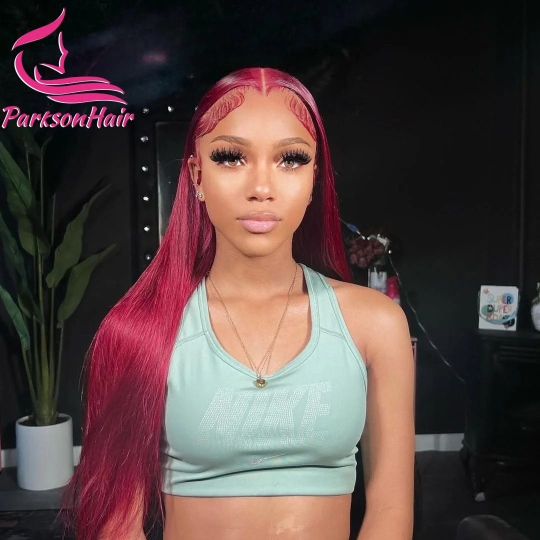 بورجوندي 13x4 13x6 الدانتيل الشفاف الجبهة الباروكات للنساء قبل قطعها مستقيم 99j باروكة من شعر طبيعي البرازيلي الدانتيل الباروكات الأمامية 180%