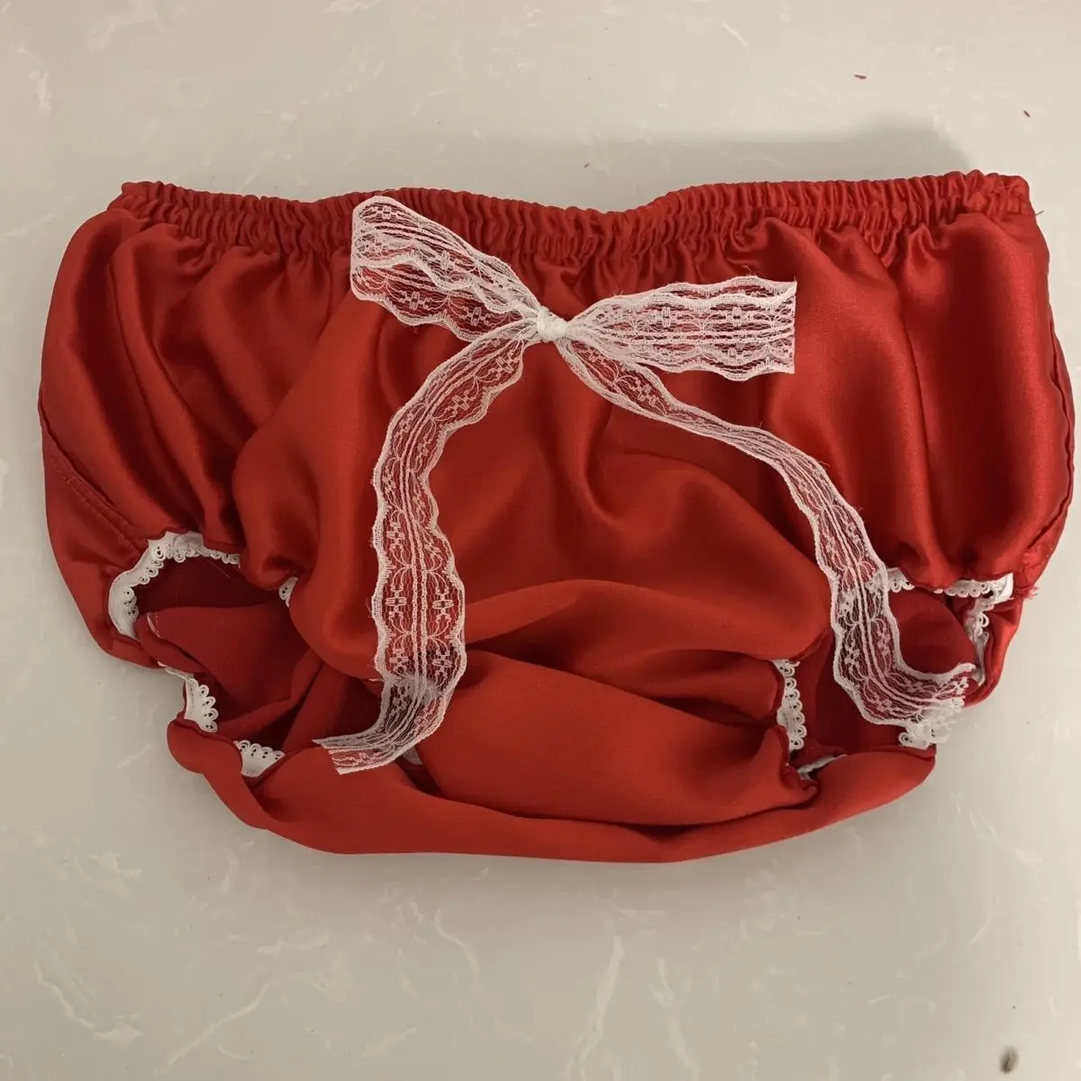 Male Simulated Silk Panties Bright Red Single Layer Panties Private Party Underwear Men's Briefs Shorts Female Bloomers