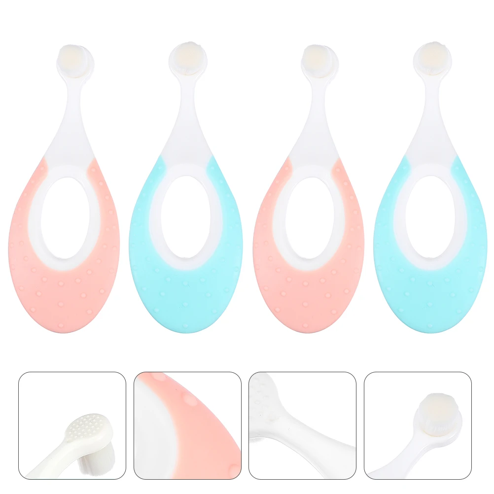 

4 шт. детские зубные щетки с мягкой щетиной, компактная головка, тонкий дизайн, инструмент для ухода за полостью рта для малышей, зубная щетка с щетиной для новорожденных