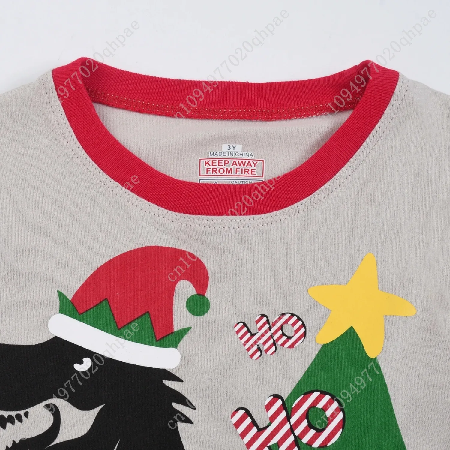 1615 set pigiama con pantaloni lunghi e maniche lunghe con motivo dinosauro natalizio ignifugo, adatto ai ragazzi dai 2 ai 9 anni