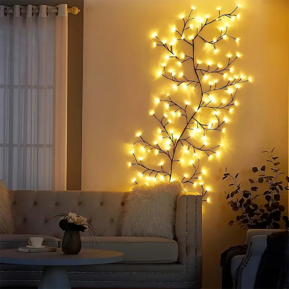 1PCS 96Leds Outdoor USB Tree and Vine Light 8 Mode Indoor Christmas Fireplace Atmosphere Light Room Wall Decoration Nightlights