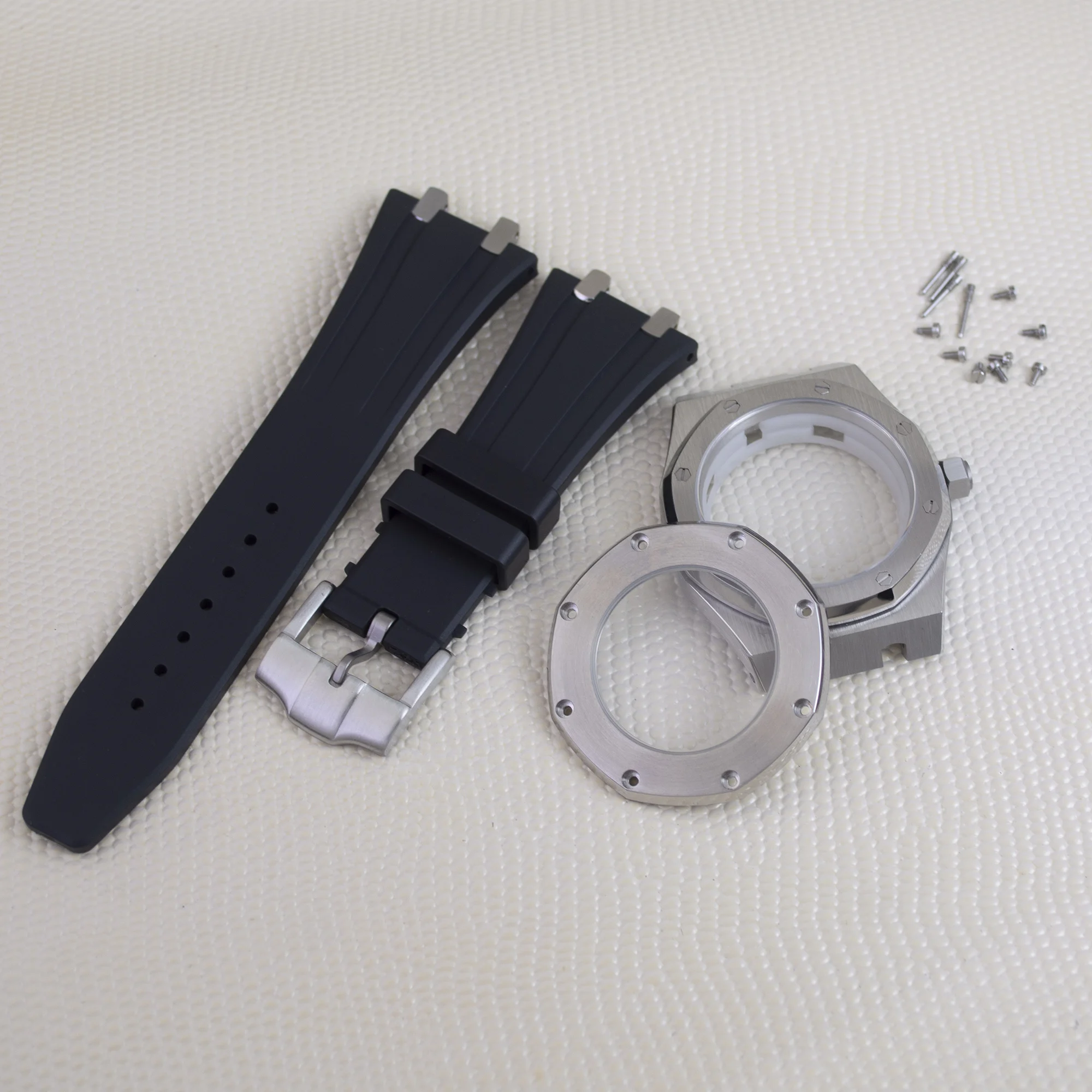 

42mm Octagon Watch Case Rubber Strap Sapphire Crystal 10bar for 31.8mm Dial Royal Oak NH35 NH36 Movement Watch Modified Parts