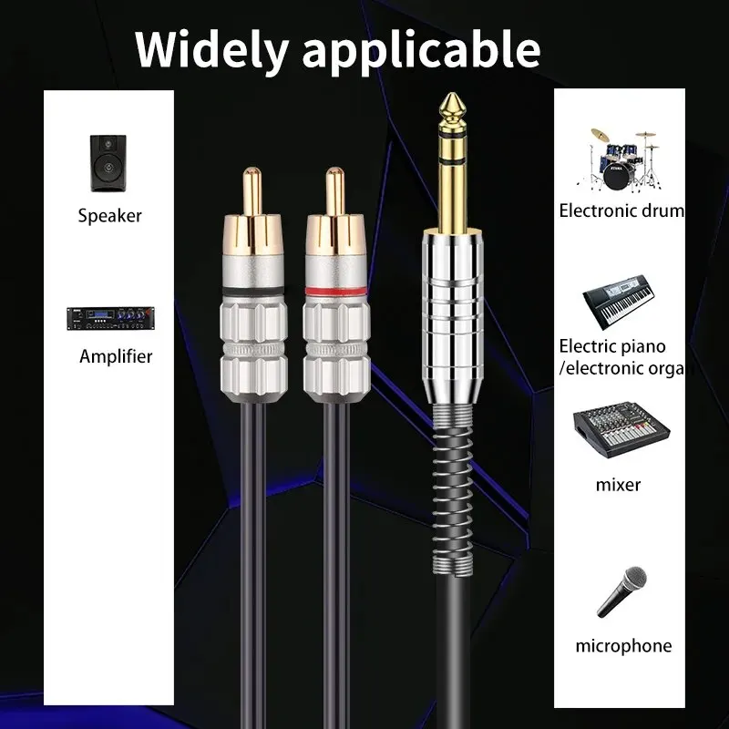 YYTCG Professional 6.35mm To 2RCA Adapter Cable Excellent Sound Easy Connection 1/4 Inch Male TRS Stereo Plug To RCA Male Cable