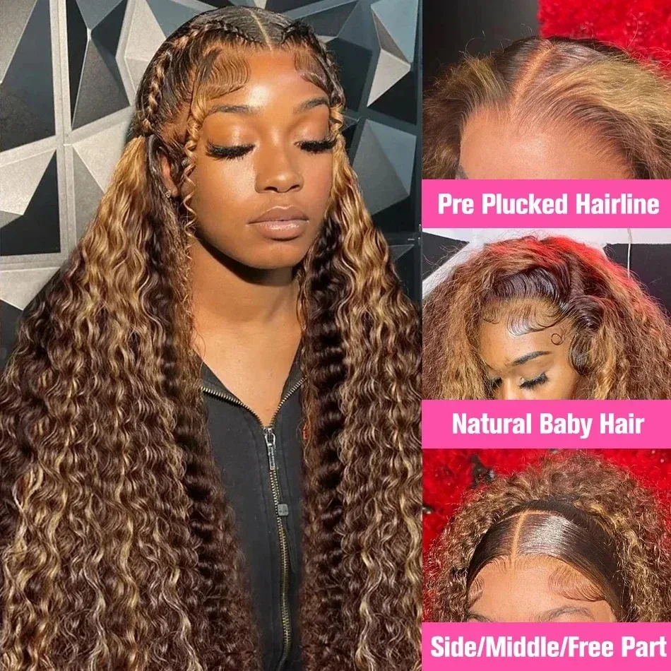 تسليط الضوء على شعر مستعار أشقر Hd الدانتيل الباروكة الأمامية 34 بوصة شعر مستعار مجعد موجة عميقة الدانتيل شعر مستعار أمامي 13x4 قبل قطعها مع شعر الطفل شعر مستعار اصطناعي
