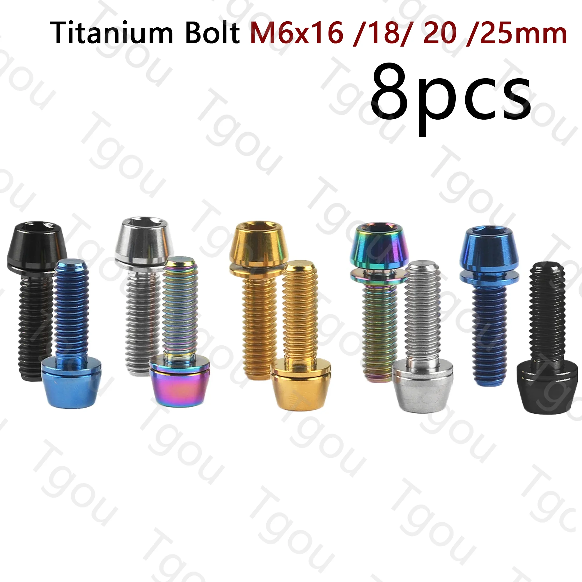 

Tgou Titanium Bolt M6x16 /18 /20 /25mm with Washers Allen Key Screw for Bicycle Disc Brake Stem Clamp 8pcs