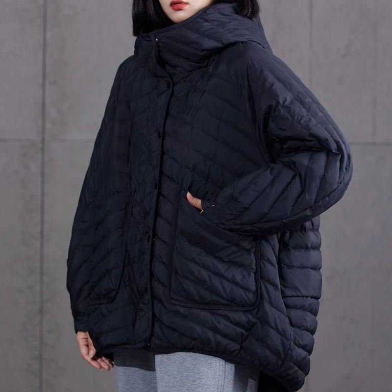 Simple Puffer Coats Hooded Jackets for Women Lightweight Large Pockets Down Jacket Simple Fashion Parka Casual Loose Coats Down