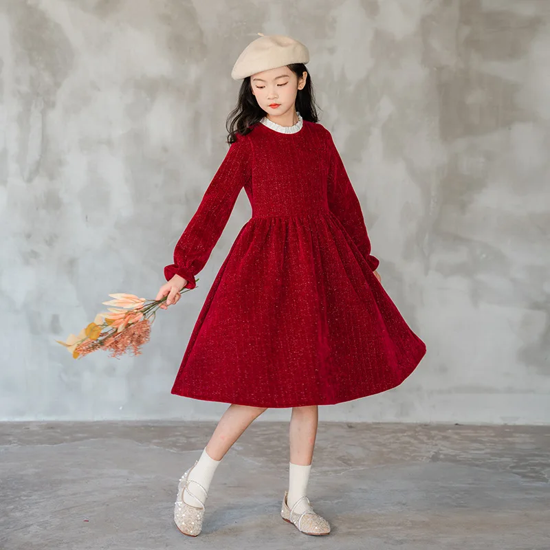 

Children Thick Corduroy Dress 2023 Winter Girls Long Sleeve Flash Princess Dress Kids Elegant Party Clothing