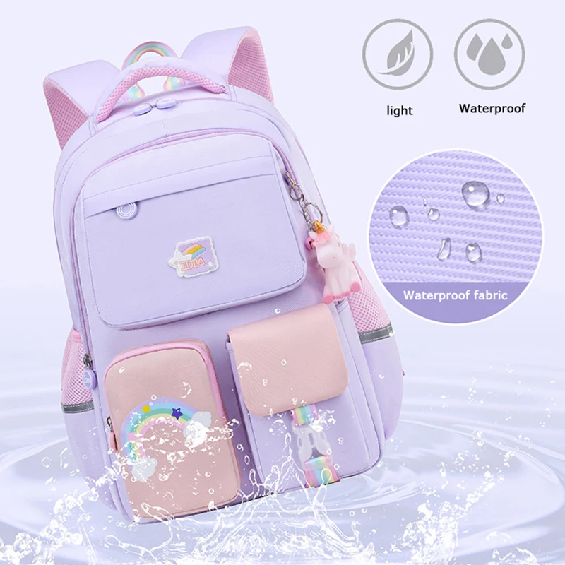 Korean fashion rainbow shoulder strap school bag for teenagers girls Children's waterproof backpacks kids schoolbags mochilas