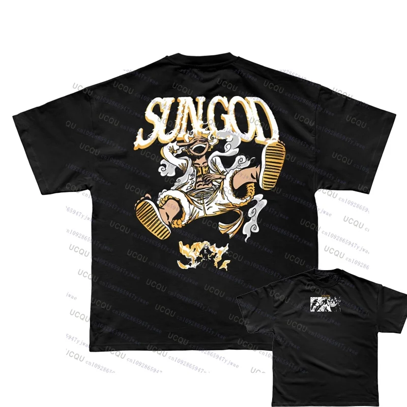 

ONE PIECE Joint Short-sleeved T-shirt Luffy Gear5 Night Pure Cotton Men's and Women's Oversize Fashion Bandai Cosplay Tshirt