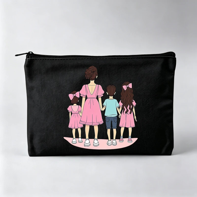 Women's Family Graphic Makeup Bag, Zipper Cosmetic Pouch for Daily Use