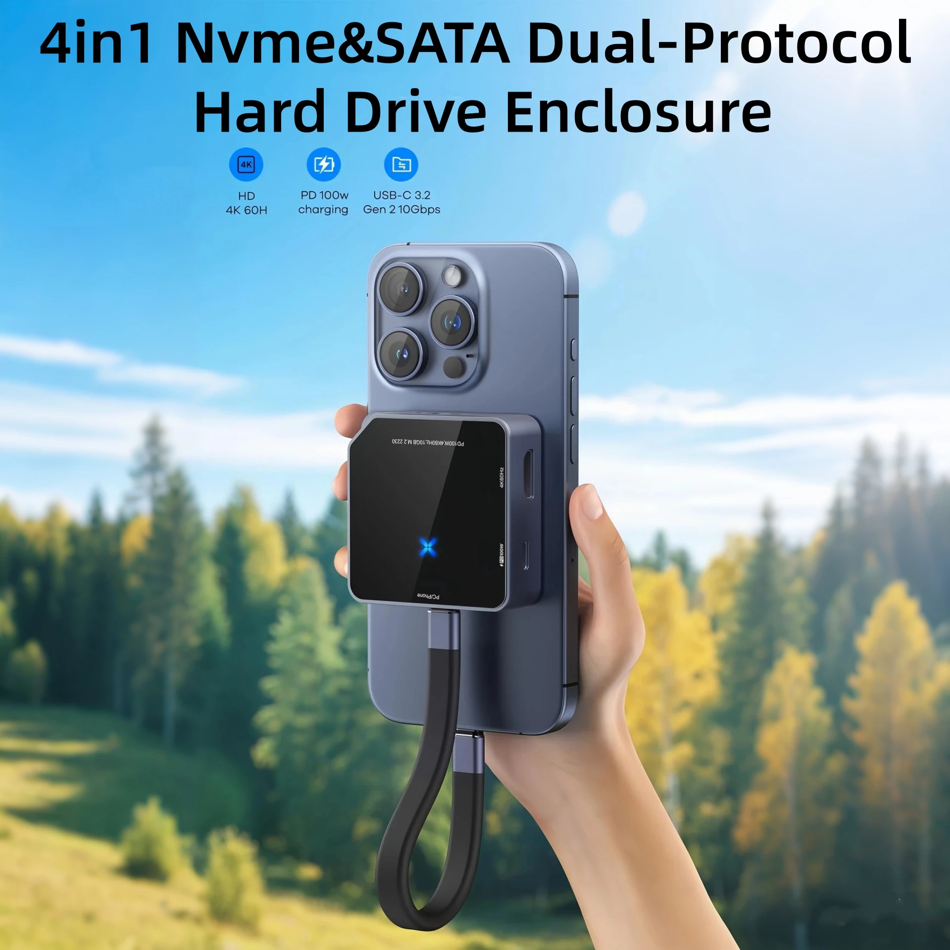 

4 in 1 USB C Hub with M.2 NVMe/SATA 2230 SSD Enclosure 10Gbps, 4K@60Hz HDMI-compatible, USB 3.2 Gen2, PD100W, Aluminum Alloy