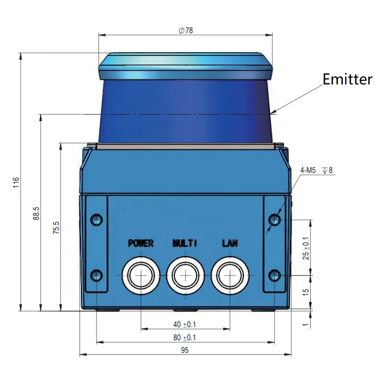 Olei LR-1F 50m TOF 2D 360 degree 25Hz Survey LiDAR sensor suitable for indoor outdoor Robot, AGV navigation obstacle avoidance