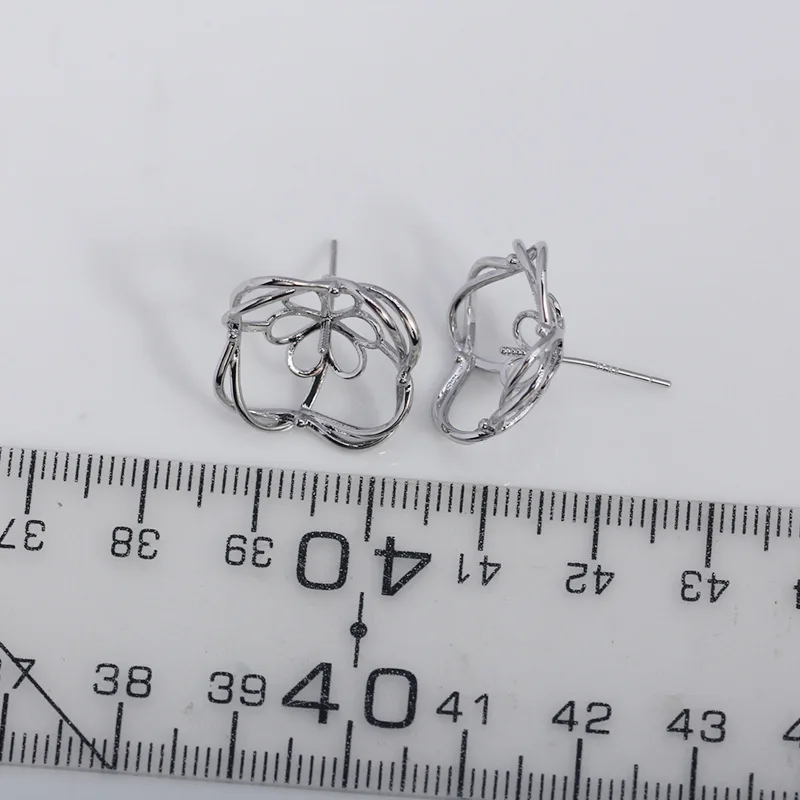 E134 Gold Plated Copper Flower S925 Sterling Silver Needle Pearl Stud Earrings Findings Jewelry Making DIY Jewelry Accessories