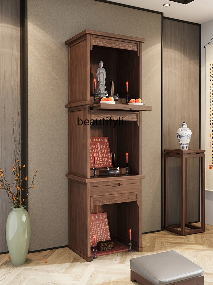 New Chinese Style Solid Wood Buddha Niche Clothes Closet Three-Layer Altar Cabinet Household Altar Cabinet Buddha Cabinet