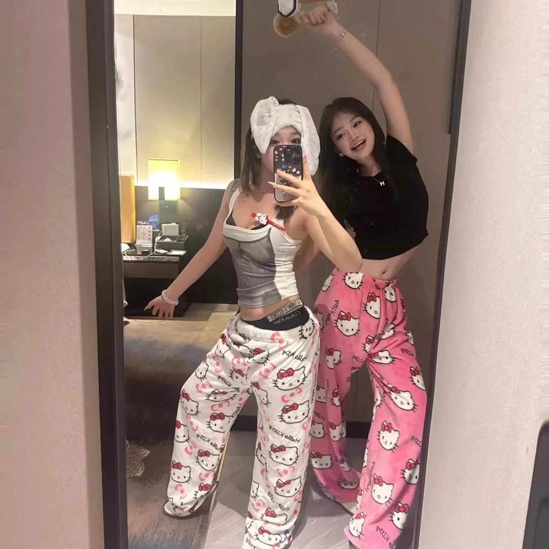 سانريو مرحبا كيتي الفانيلا منامة المرأة Kawaii أنيمي الكرتون عارضة المنزل السراويل هالوين الأزياء السراويل الصوفية الخريف ارتداء #5