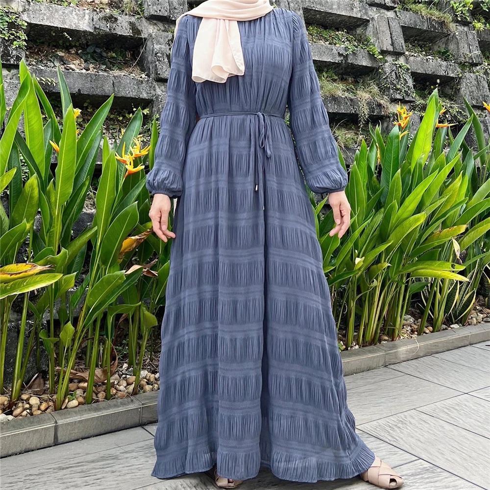 Abaya en mousseline de soie plissée pour femmes musulmanes élégantes, robe maxi à manches longues, Kaftan arabe turc, fête Eid Jalabiya, vêtements éducatifs