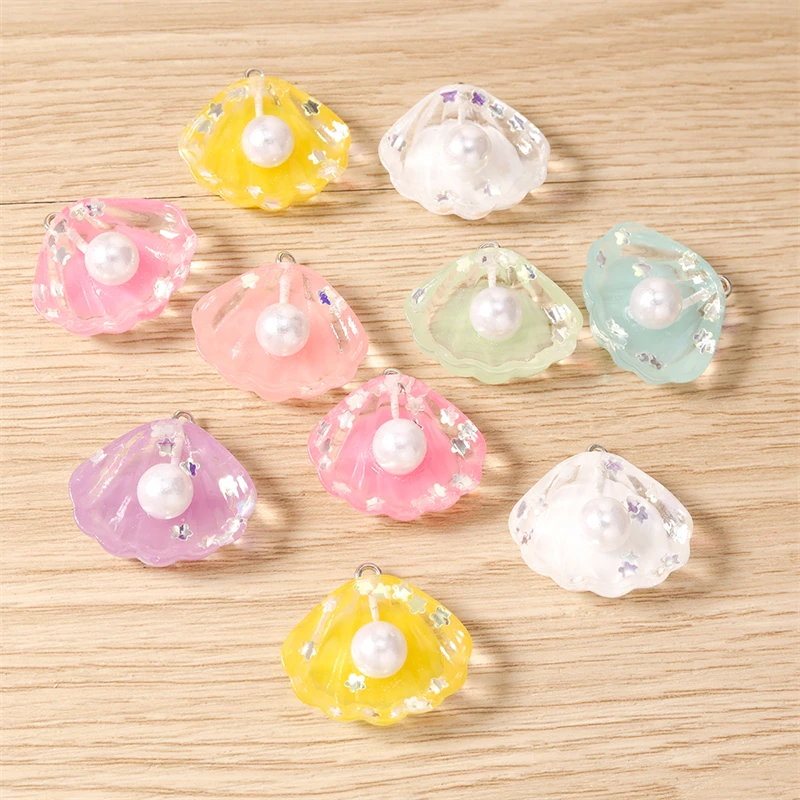 10 Stück 27x22mm Niedliche Bunte Harz-Muschel-Charms Anhänger zum Basteln von Halsketten, Ohrringen, Armbändern, DIY-Handwerk und Schmuckzubehör – Detail 4