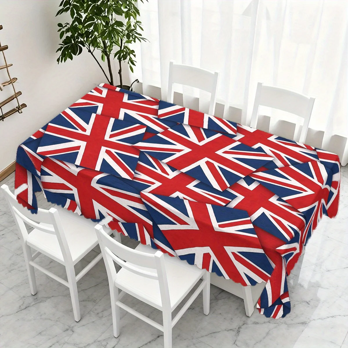 Patriotic Tablecloth, Union Jack Flag Collage Print Rectangular Washable Table Cover for Dining Table Home Party Decoration