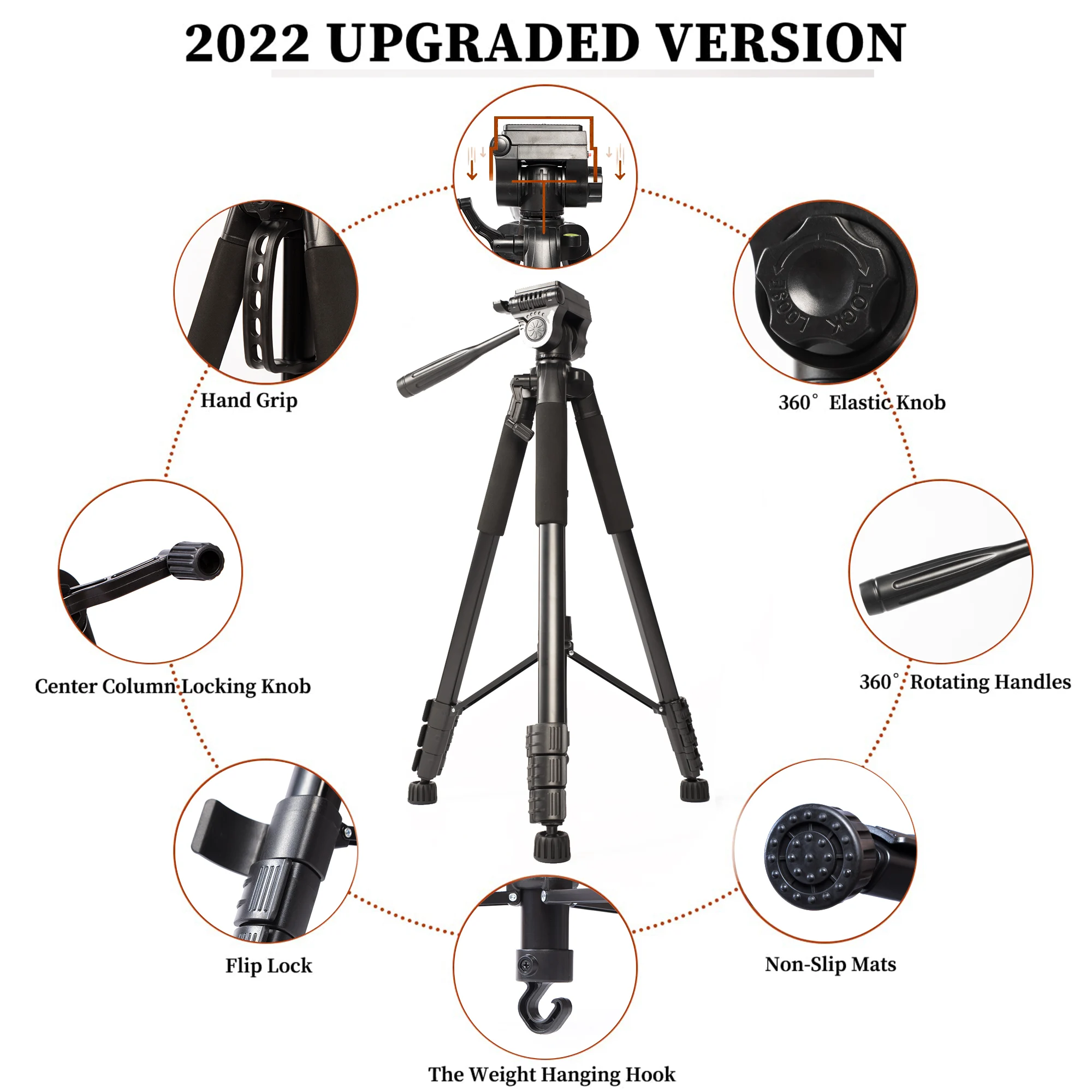 200cm 79 inch High Heavy Duty Camera Tripod Portable Professional Aluminum Stand Tripod with Pan Head for DSLR Phone Ring Light