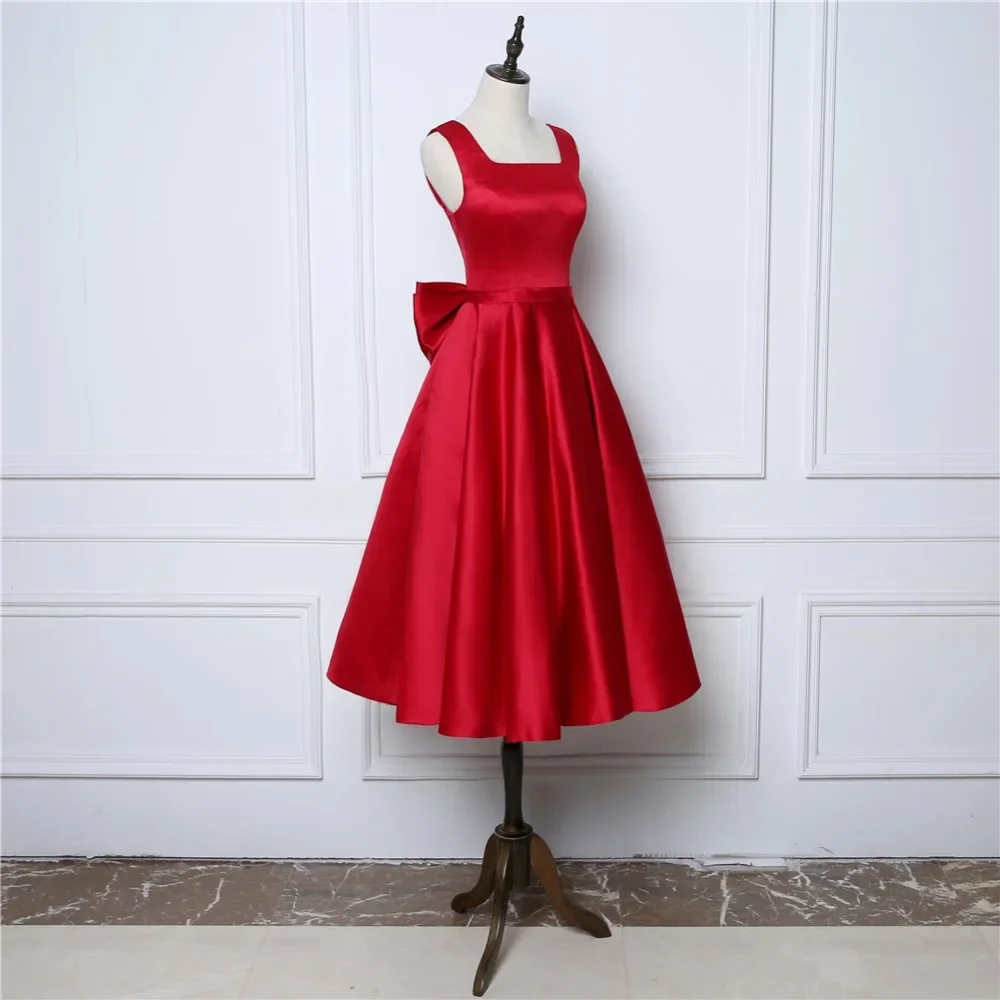 Customized Reflective Short Prom Dress 2025 Cheap Burgundy Red Tea Length Backless Cocktail Party Dress Junior Vestidos De Gala
