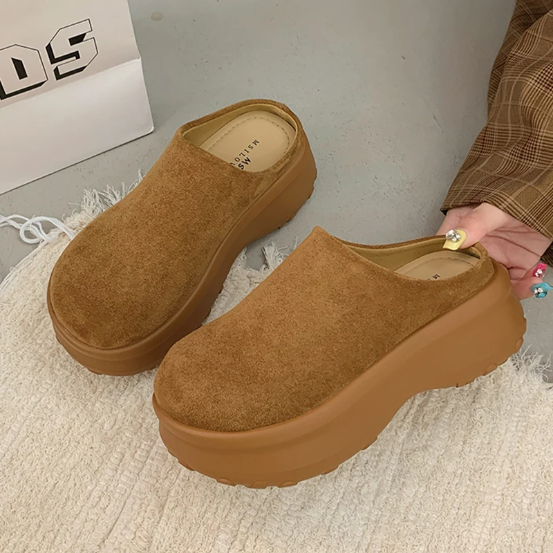 

Platform Women Slippers Flats Suede Casual Mules Shoes Slingback Fashion Woman 2025 Autumn Cozy Brand Dress Zapatos De Mujer