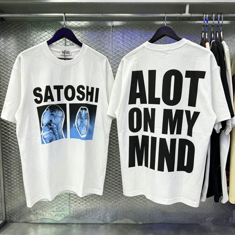 Summer White Satoshi Nakamoto Tshirts Casual Loose Round Neck Short Sleeve ALOT ON MY MIND Print Men Women  Hiphop Streetwear