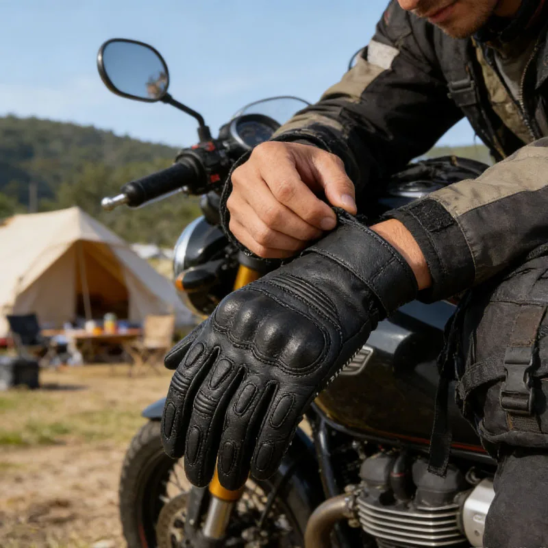 

Winter Warmers Motorcycle Cycling Gloves Leather Sheep Thermal Windproof Rainproof For Motorbike Touchscreen Accessories SULAIT