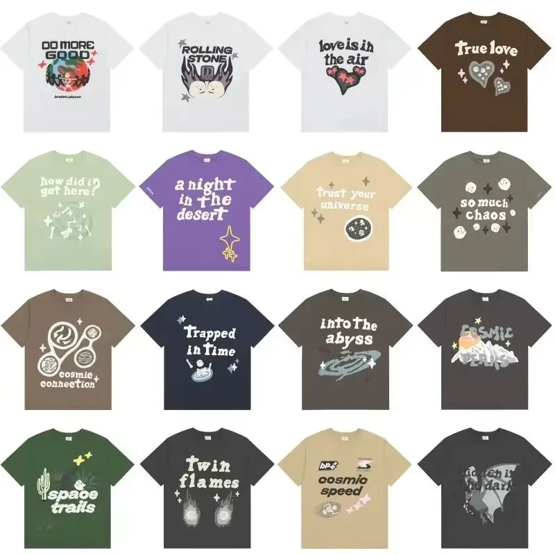 

2025 New Summer Men Cotton T-Shirt BrokenPlanet American Trendy Couple Loose Men's Short-sleeved T-shirt Summer Ins High Street