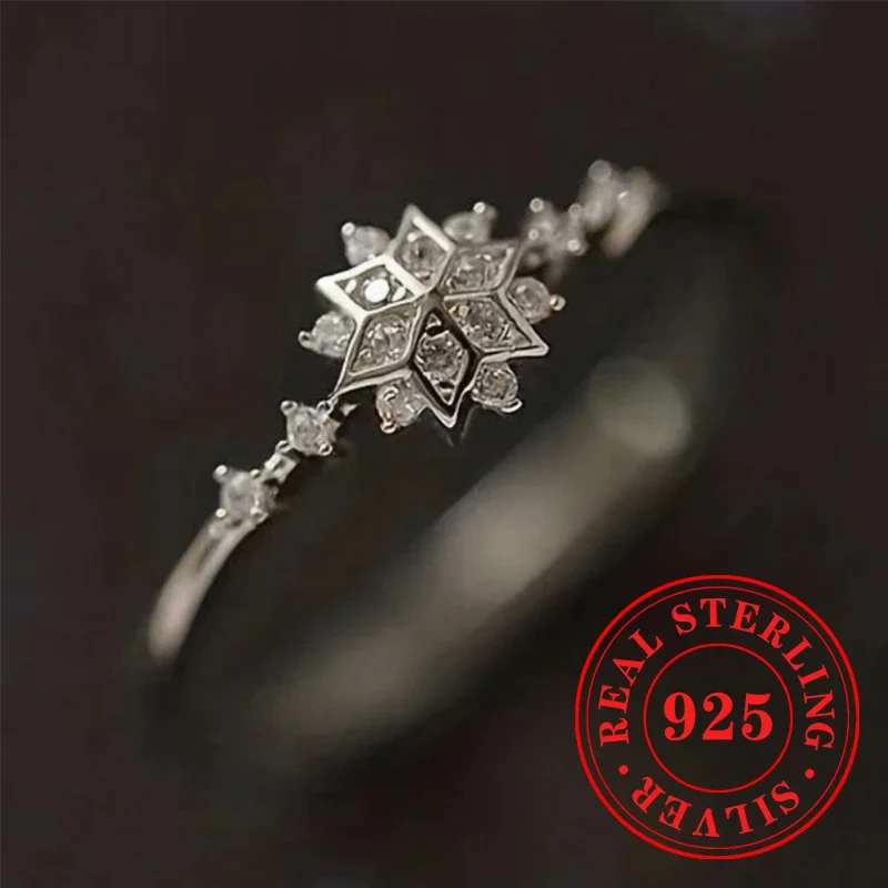 Huitan Aesthetic Flower Women Rings Real 925 Sterling Silver Rings Luxury Cubic Zirconia Wedding Party Accessories Fine Jewelry