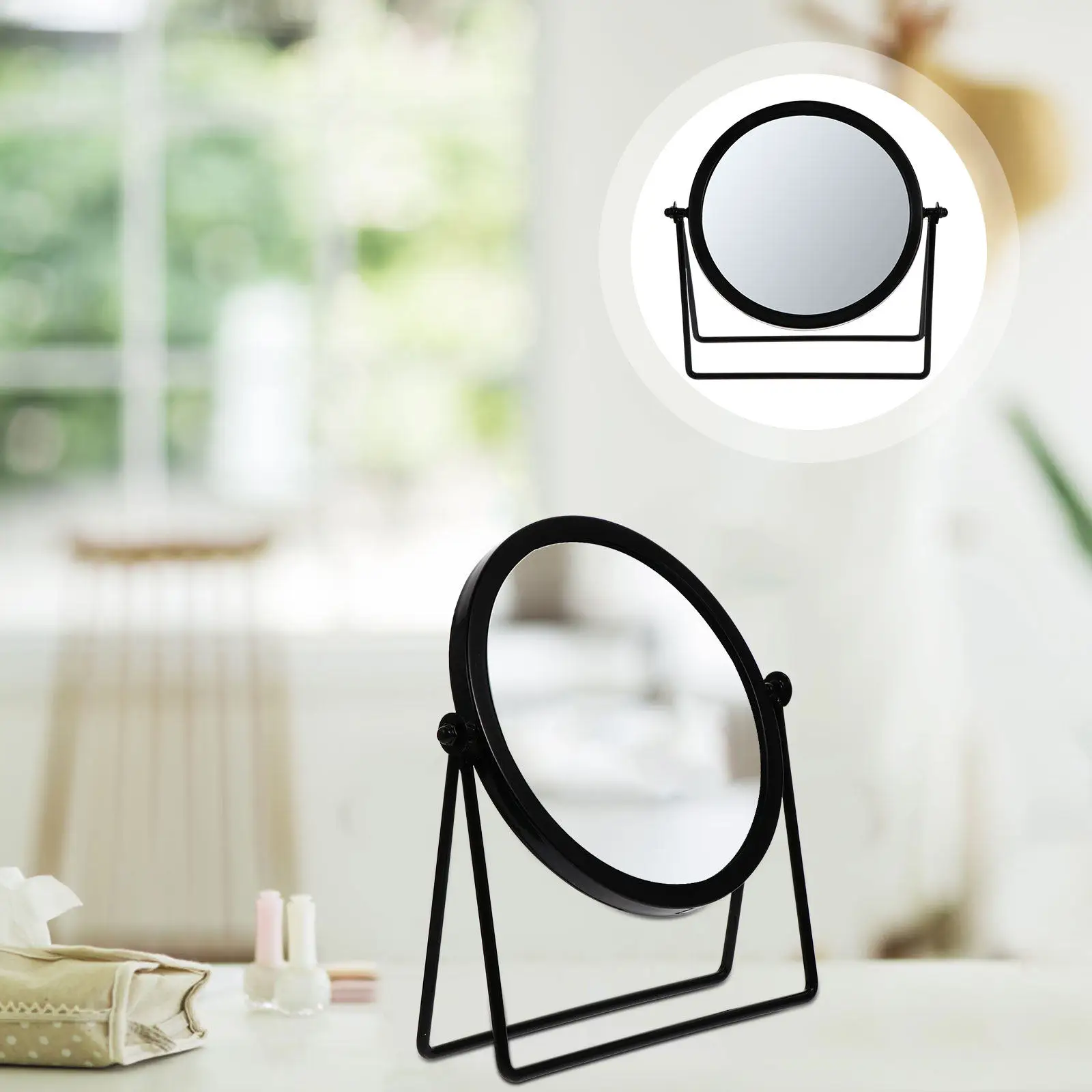 مرآة تجميل دوارة فاخرة من المعدن، مرآة مكياج واضحة خالية من التشوهات، مرآة مكتبية لغرفة النوم والحمام