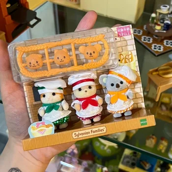 Sylvanian Families 애니메이션 피규어 빵 베이킹 룸 세트, 귀여운 플로킹 인형 장식 모델 장난감, 데스크탑 장식품, 생일 선물 