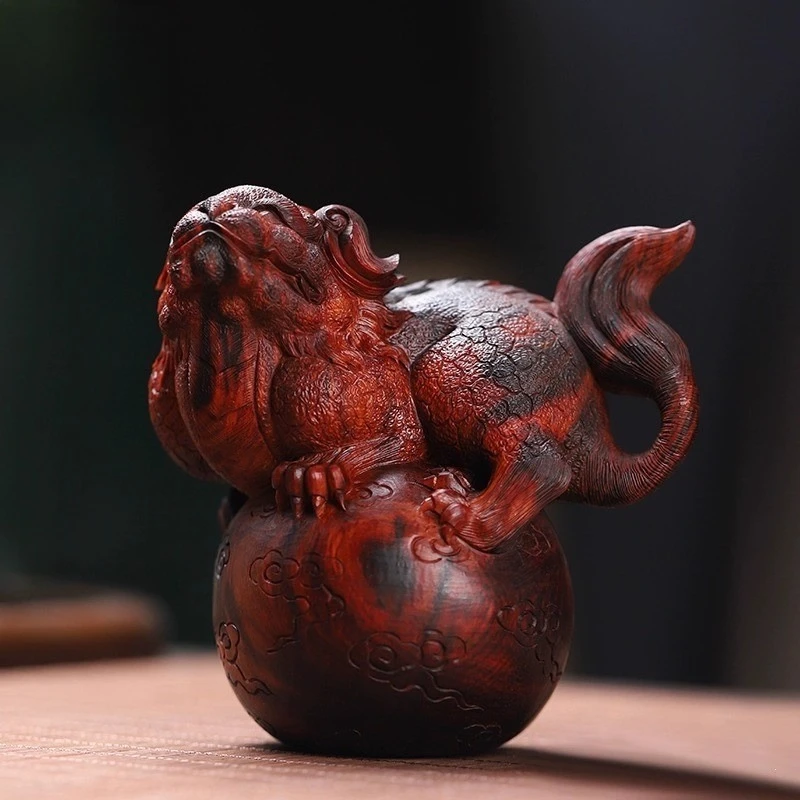 

lobular red sandalwood Swiss beast lucky cultural and play ornament creative gift hand play piece